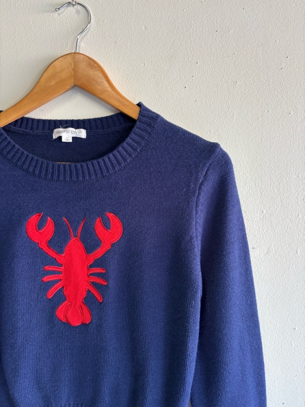 Women’s Navy Crewneck Sweater with Red Lobster Appliqué